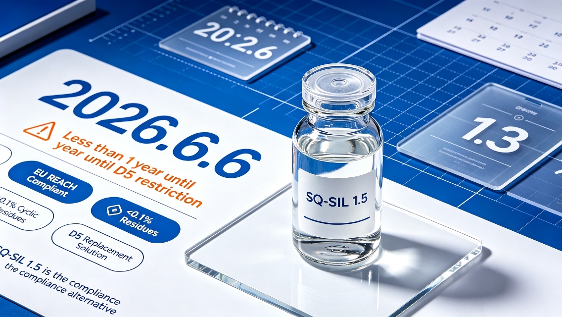 SQ-SIL 1.5 (Dimethicone 1.5cst) – Pengganti D5 Viskositas Rendah dengan Residu Siklik <0,1%, Sesuai UE, Terasa Ringan di Kulit